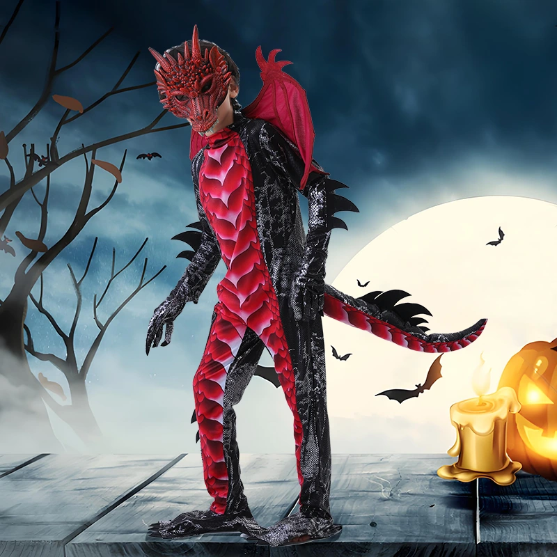 Costume de dragon pour enfants du défilé d'Halloween avec ailes détachables