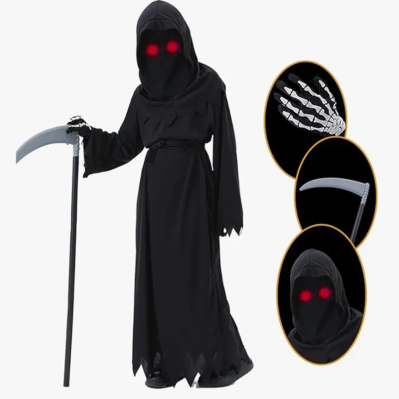 Robe de séance photo d'Halloween pour enfants, noire, cool, faucheuse