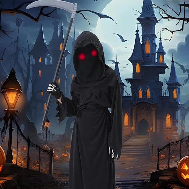 Costume de faucheuse pour enfants, fête sur le thème de l'horreur, avec masque