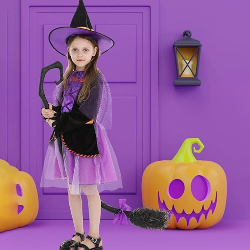 Costume de jeu de rôle de sorcière pour enfants avec accessoire balai