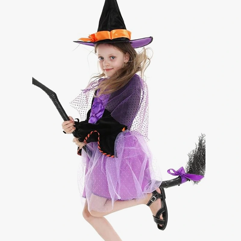 Costume de sorcière de fête d'Halloween à l'école avec chapeau pointu